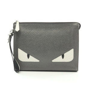 FENDI Bugs Eye Flat Clutch Bag Leather Gray White